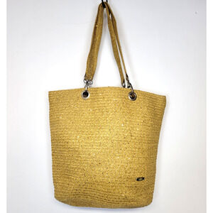 Cappelli Straworld Tote Bag Womens Large Gold Straw Sequin Beach Shoulder Purse
